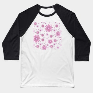 Flower Power Giant Daisies in Pink on Black Baseball T-Shirt